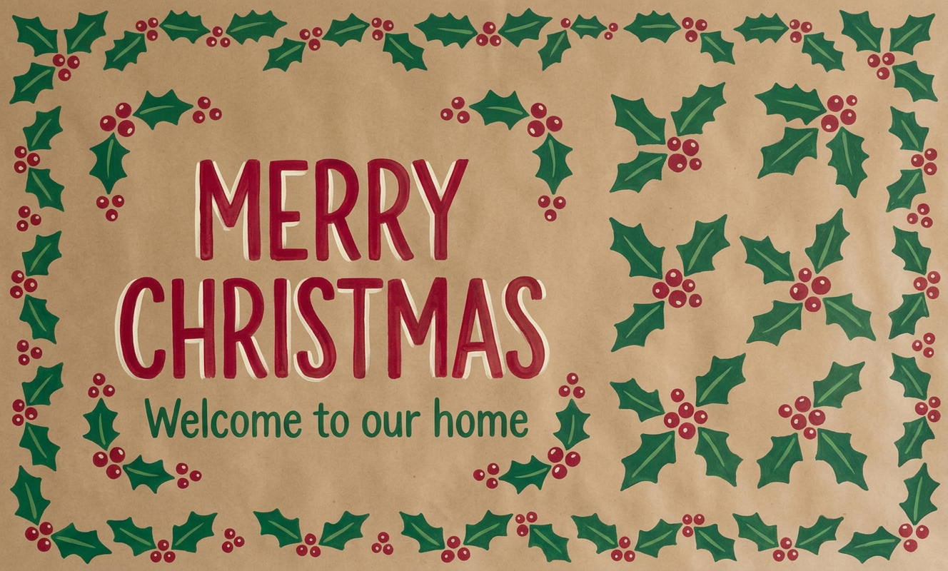 Merry Christmas welcome poster with holly border