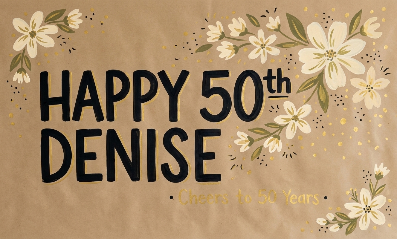 Floral 50th birthday poster with cream flowers and gold accents